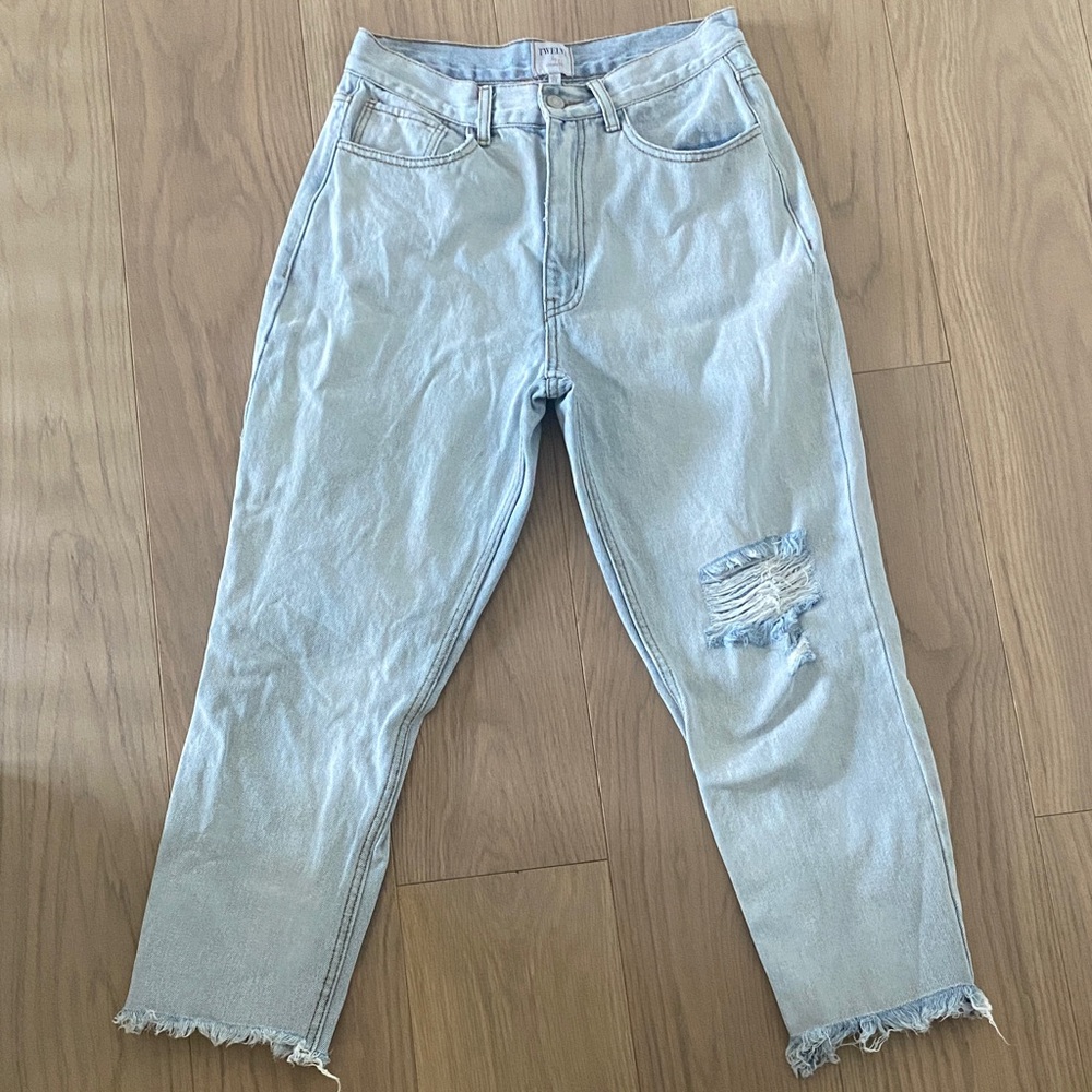 Light Blue Distressed Boyfriend Jeans - Women